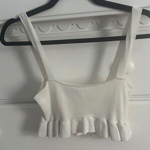 Zara White Ruffle Hem Crop Top